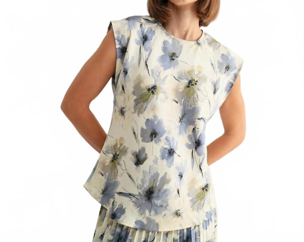 NEW FUN 2 FUN floral satin dolman blouse in ivory/blue